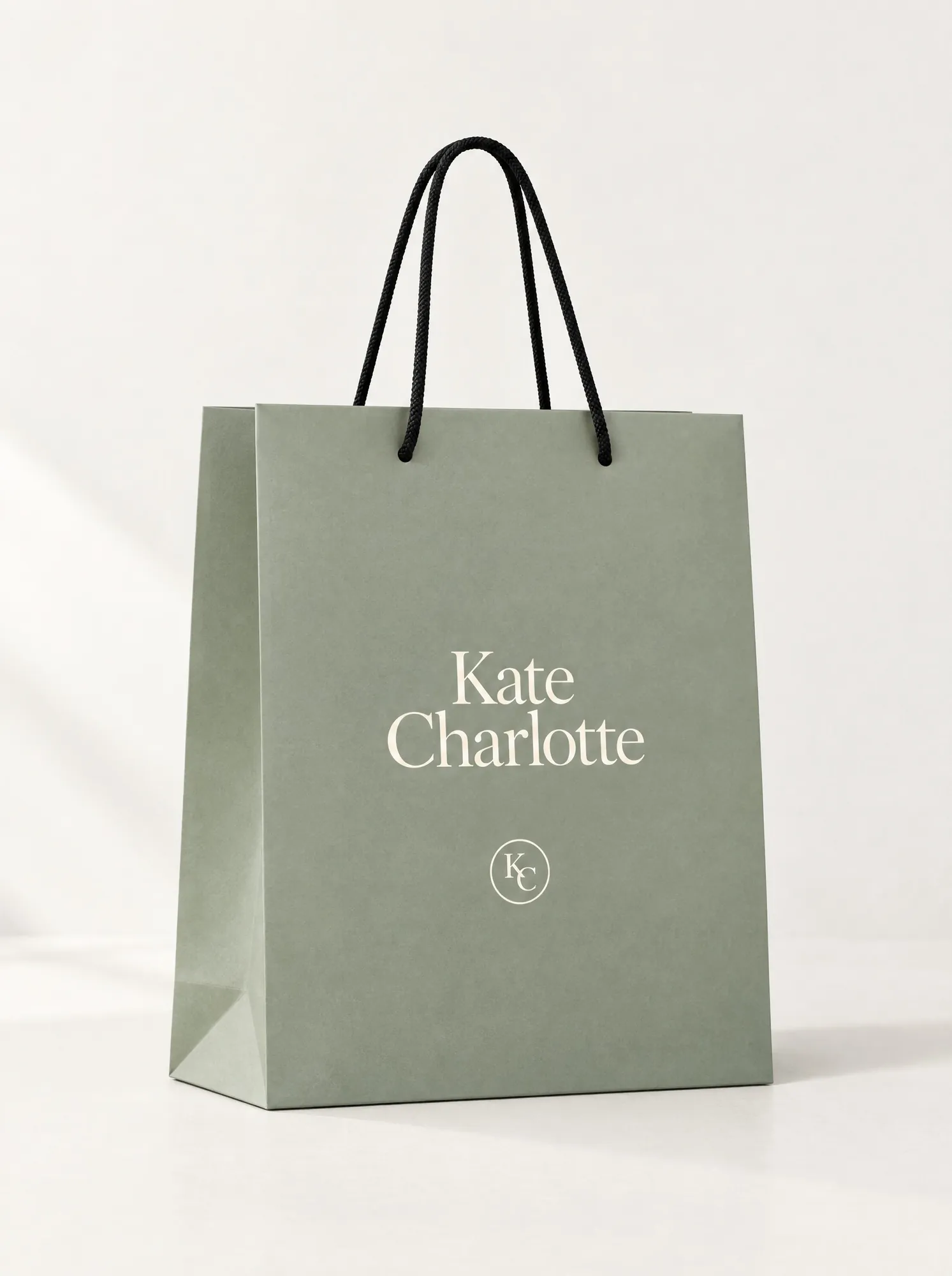 Sage shopping bag with the wordmark and monogram in ivory