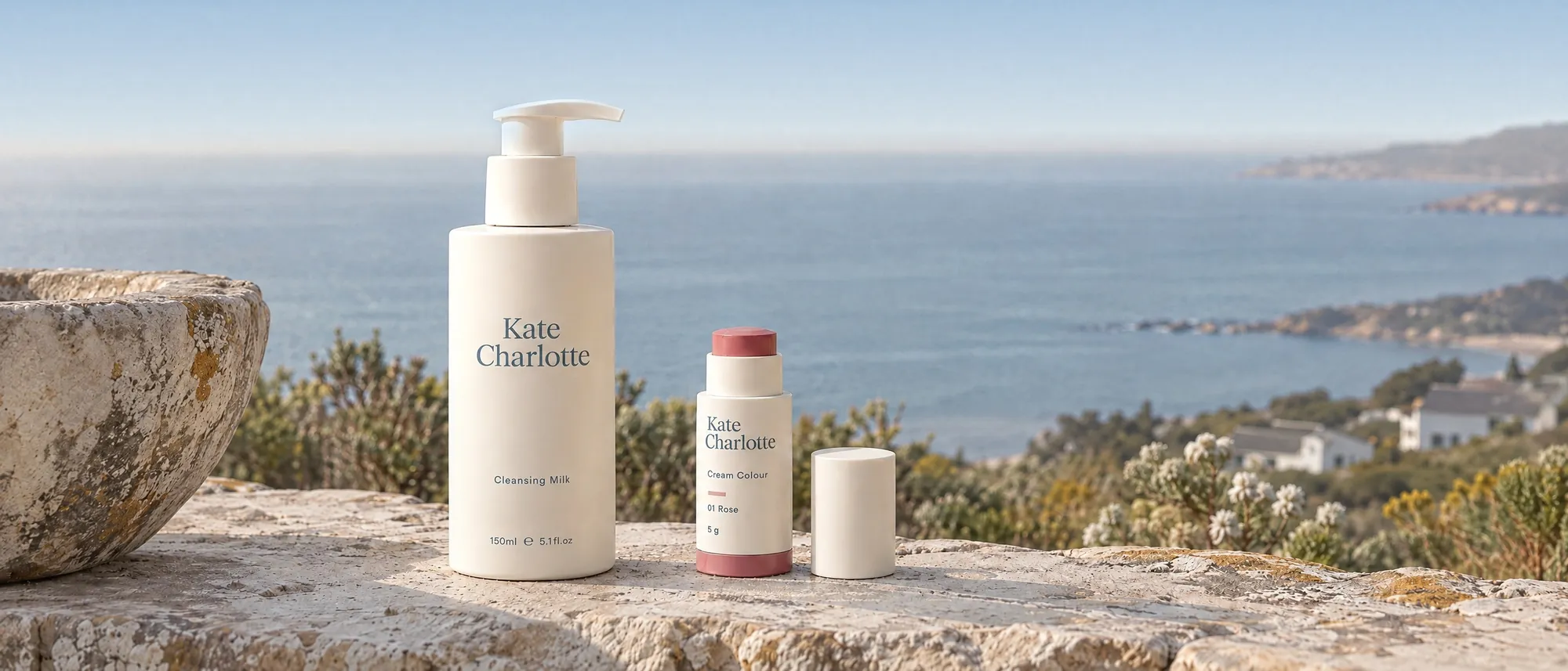Cleansing Milk and Cream Colour on a limestone ledge above the sea