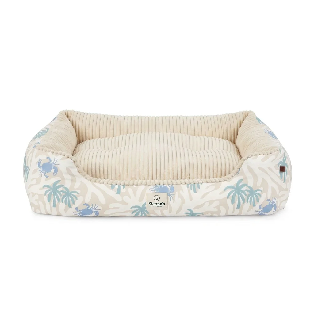 Bolster Dog Bed in crab and palm print