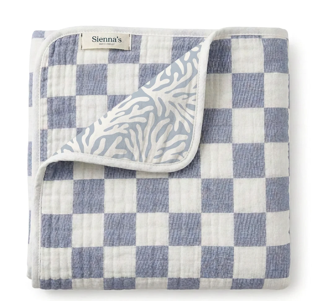 Check Muslin Blanket with reef print reverse
