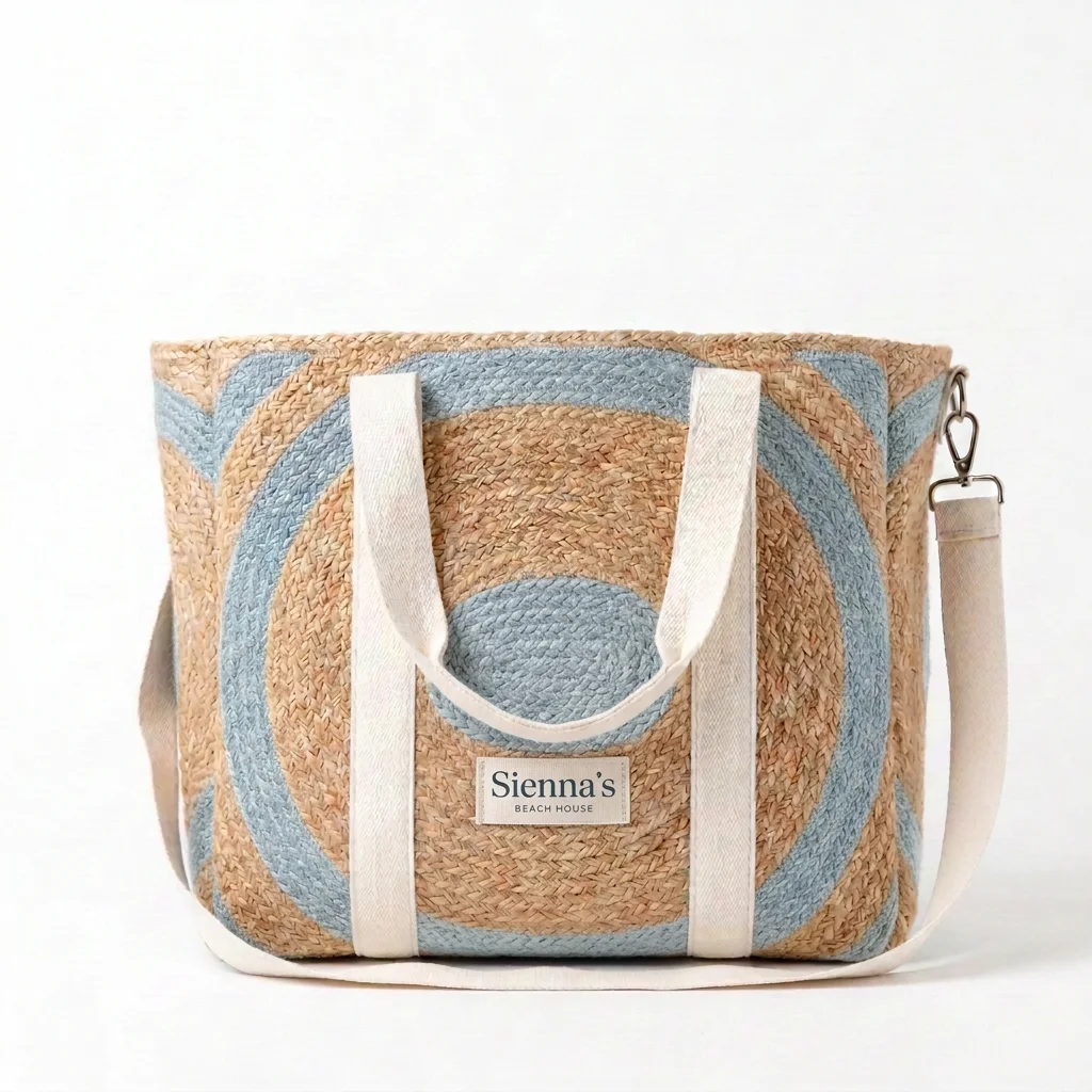 Jute Circle Tote in mist and natural