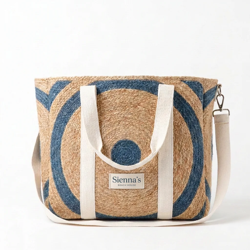 Jute Circle Tote in blue