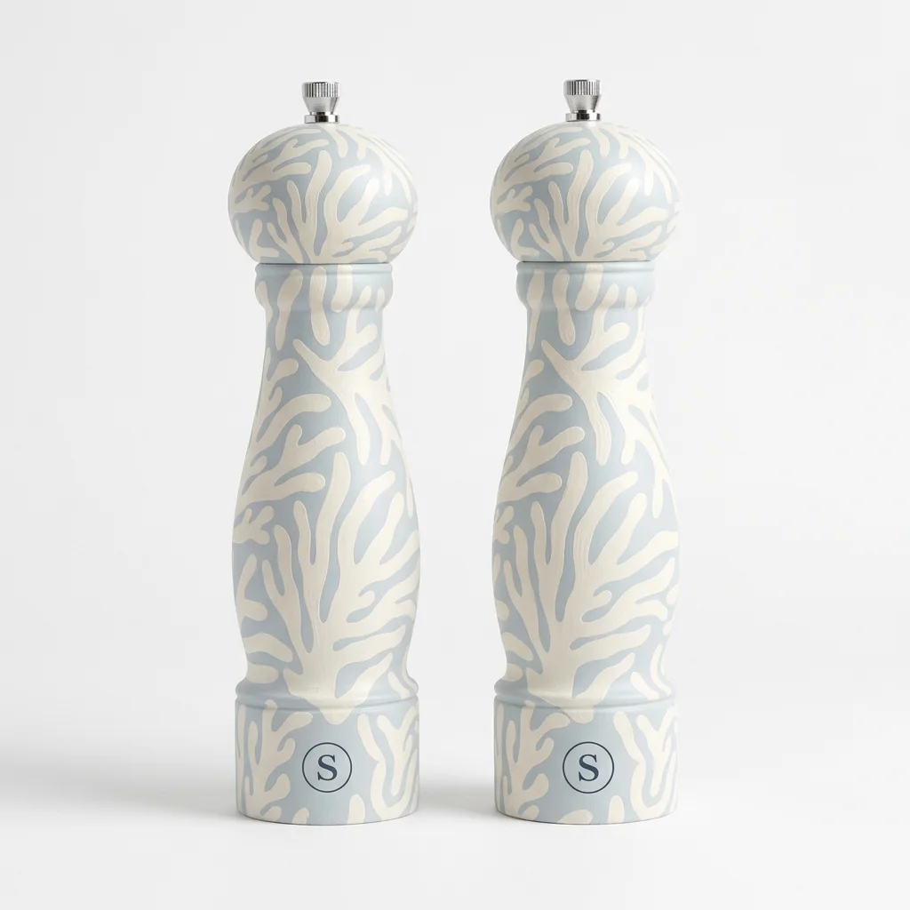 Salt and Pepper Mills in mist reef print